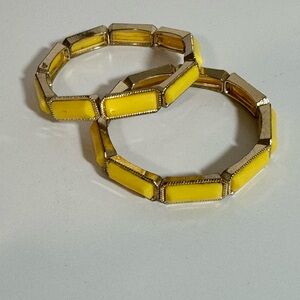 Yellow Enamel Gold Tone Stretch Bracelet Set of 2 Geometric Stackable Vintage